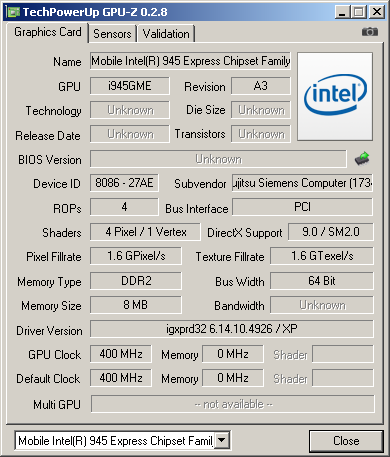 GPU-Z об Amilo Mini Ui 3520