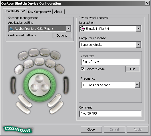 интерфейс Contour Shuttle Device Configuration