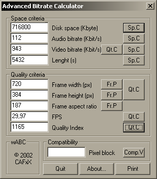 Wabc Bitrate Calculator