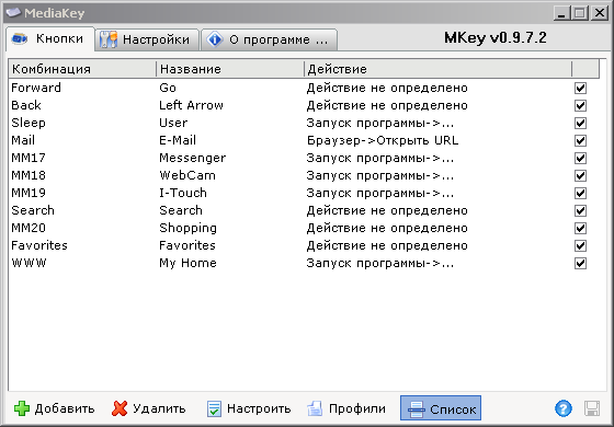 Media Key - список переназначений