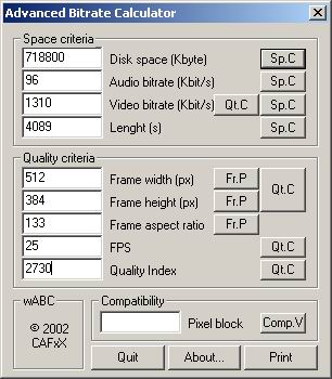 Интерфейс wABC calculator 