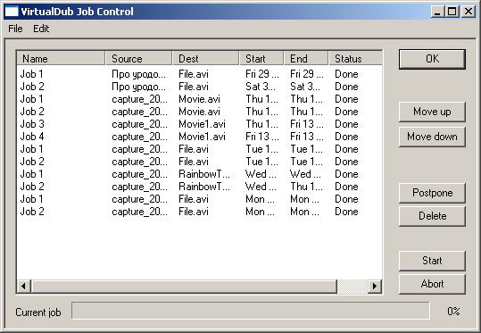 Интерфейс VirtualDub Job Control