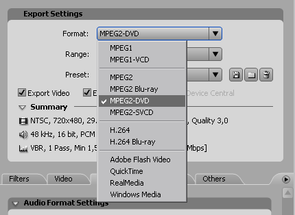 выберите формат MPEG2-DVD...
